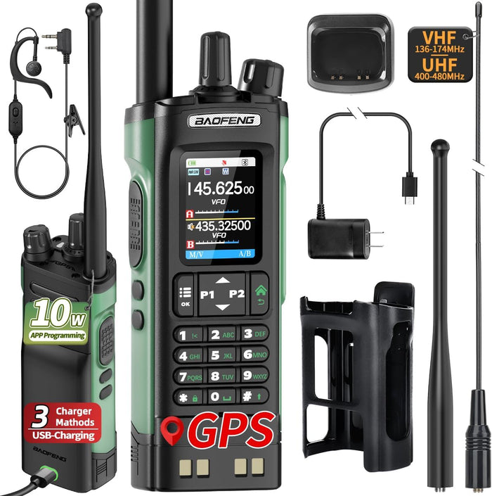 BAOFENG UV-32 Ham Radio Long Range Rechargeable Walkie Talkies UV32 5RM K5 10W Handheld Two Way Radio NOAA Weather Radio with GPS,APP Programming,Copy Frequency,USB-C Charging for Survival Gear