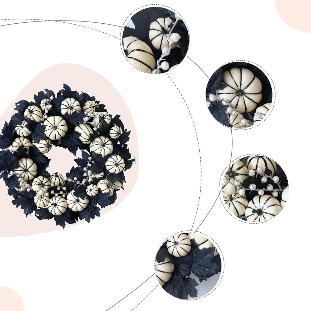 22inch Halloween Wreath Black Maple Leaf Wreaths White Pumpkin Wreath Holiday...