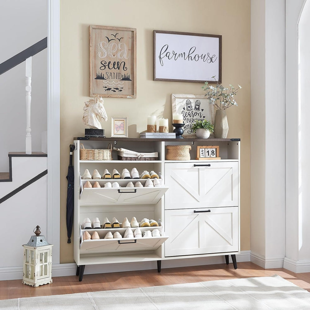 Barnyatoh Shoe Storage Cabinet,Farmhouse Shoe Organizer with 4 Flip Drawers &...