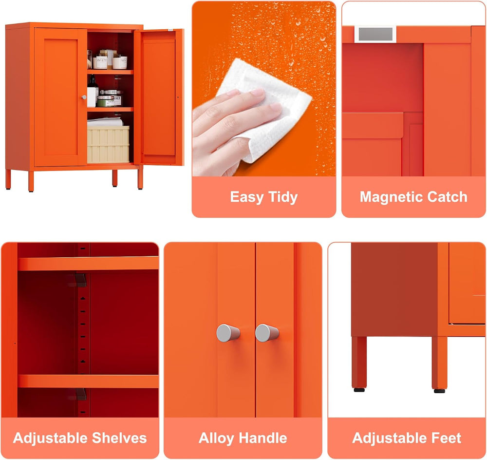 COFaR 31.5"H Metal Bathroom Storage Cabinet, Small Organizer Cabinet,Orange