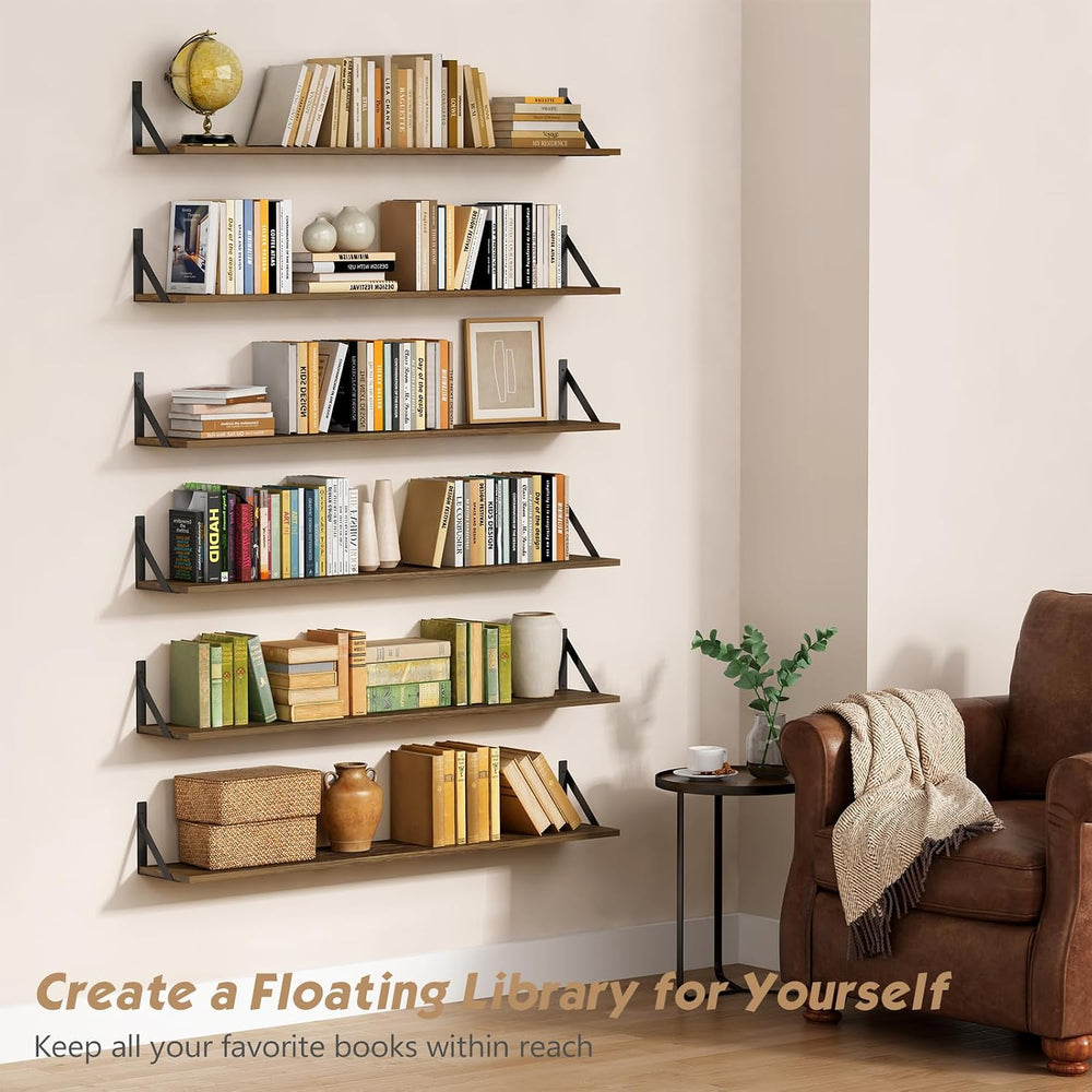 Forbena 48 Inch Floating Shelves for Wall Long Set of 3, Large Wooden Wall Bo...