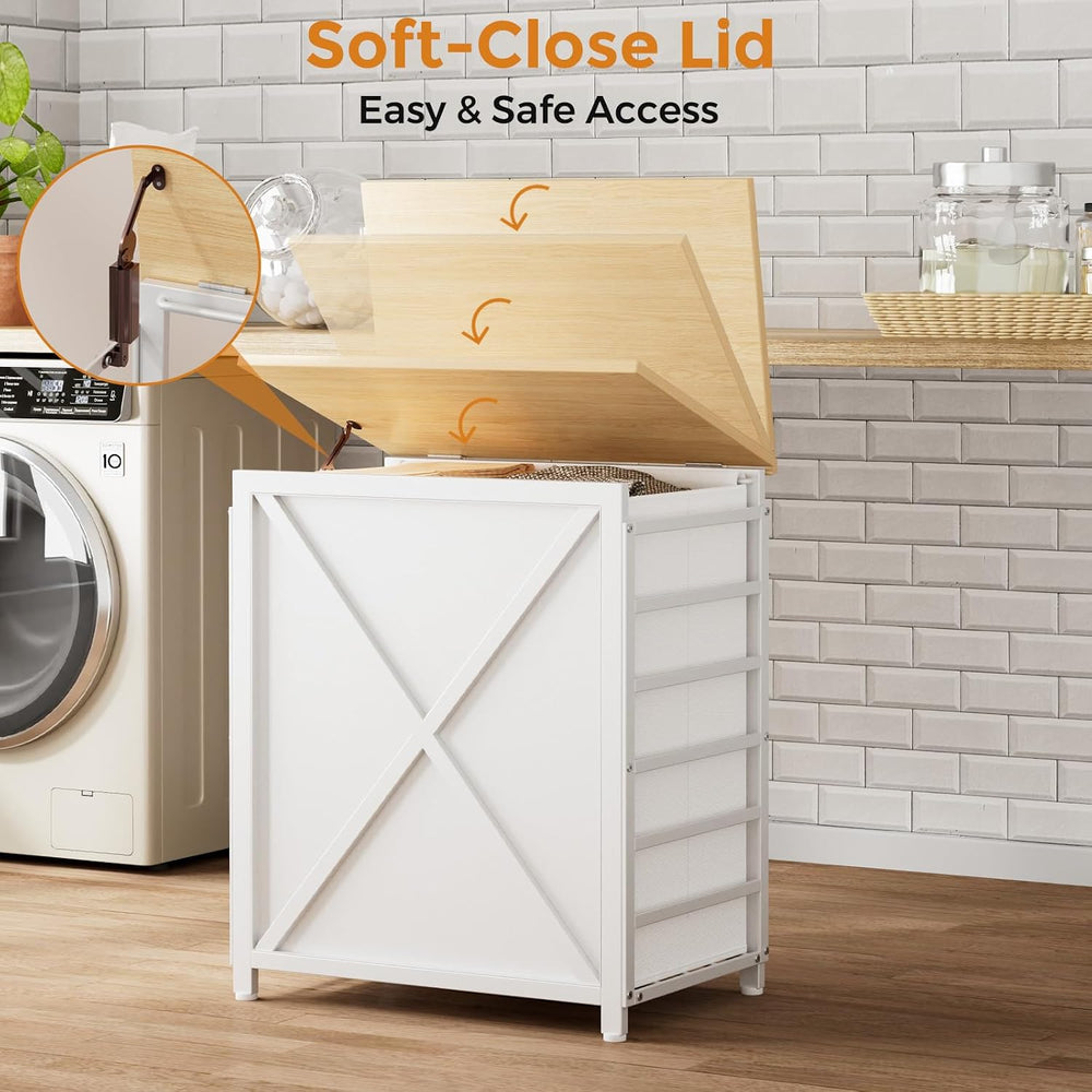 120L Laundry Hamper with Lid, 2-Section Laundry Basket