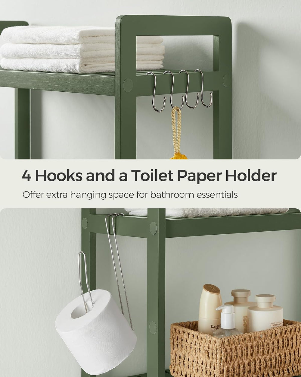 SONGMICS 3-Tier Bamboo Over The Toilet Storage, Adjustable Shelf, 66.9'&#...