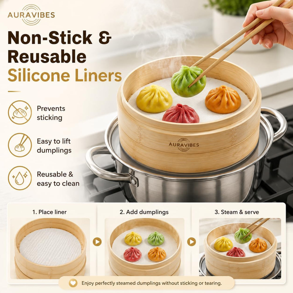 Bamboo Steamer Basket 10 Inch 2 Tier