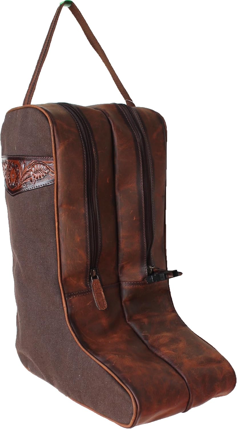 CHALLENGER Western Waxed Canvas Leather Travel Carry Storage Boot Bag Waterpr...