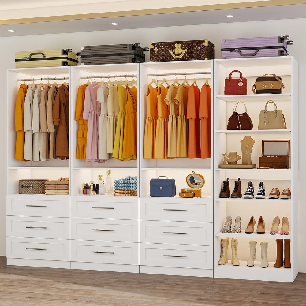 Closet System with 4 Sets, 8-21FT Closet System with 9 Drawers, 9 Shelves &am...