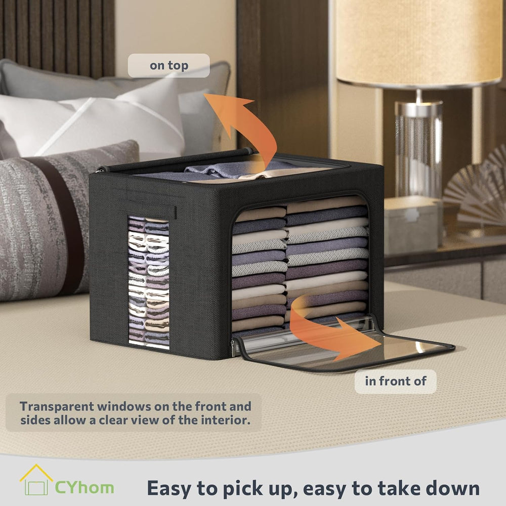 CYhom 3Pack Foldable Storage Bins - Frame Storage Box Linen Fabric Stackable ...