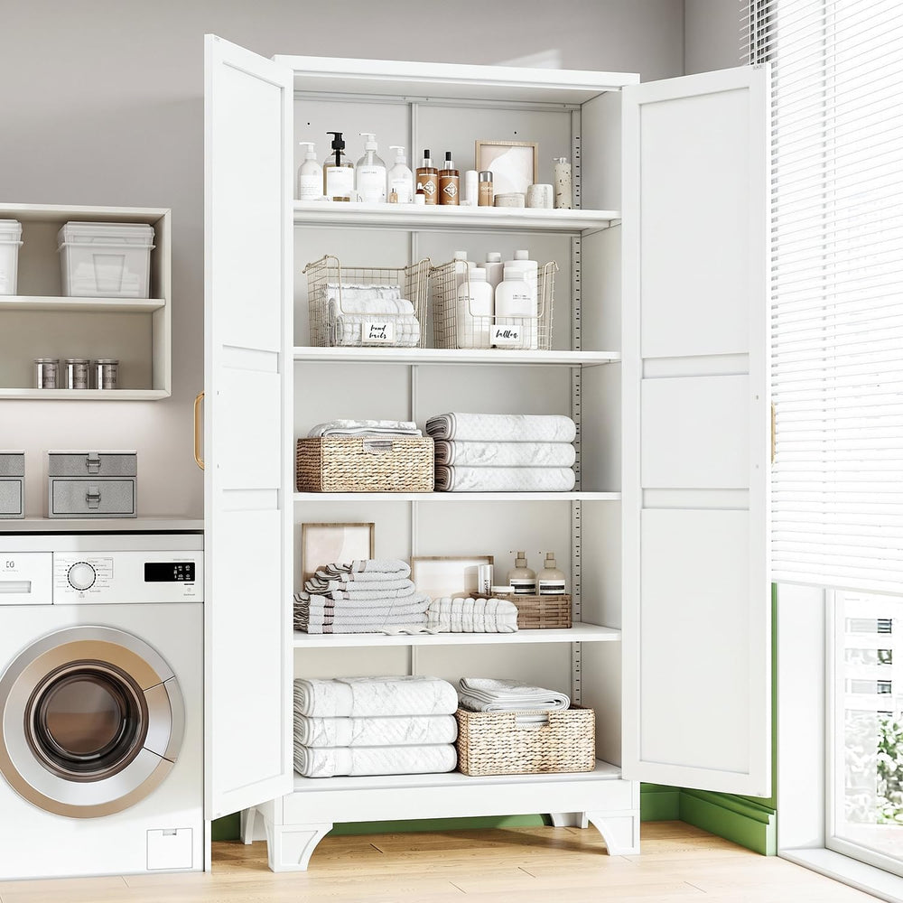 75" H Metal Storage Cabinet with 2 Doors and 4 Shelves,Tall Kitchen Pant...