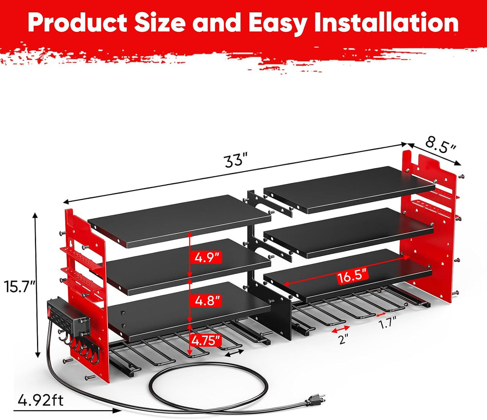 POKIPO Large Power Tool Organizer Wall Mount with Charging Station,4 Layer He...
