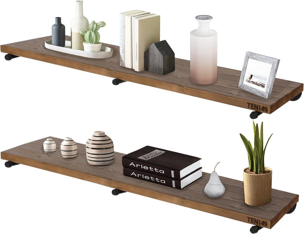 TEN49 Real Wood Rustic Floating Shelves Wall - 48 Wide Small Wooden Industria...