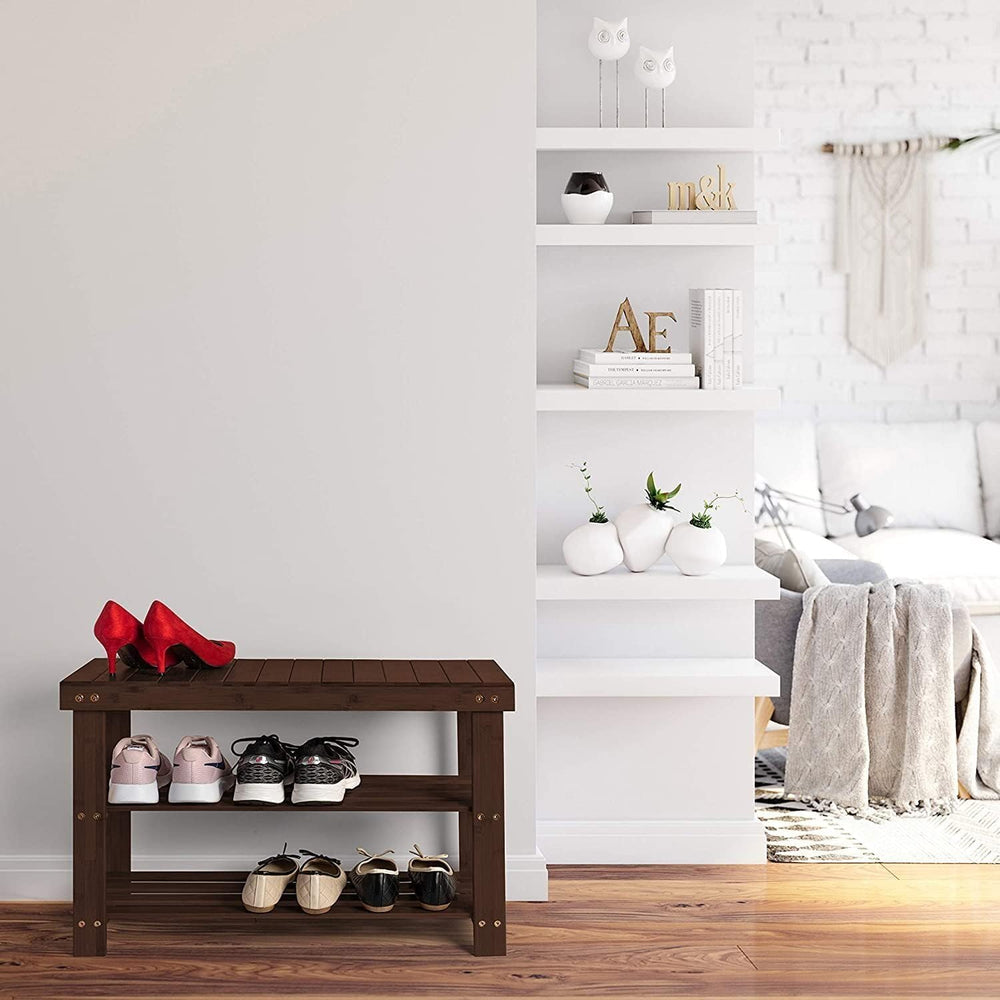 Homemaid Living Bamboo 3 Tier Shoe Rack Bench, Premium Shoe Organizer or Entr...