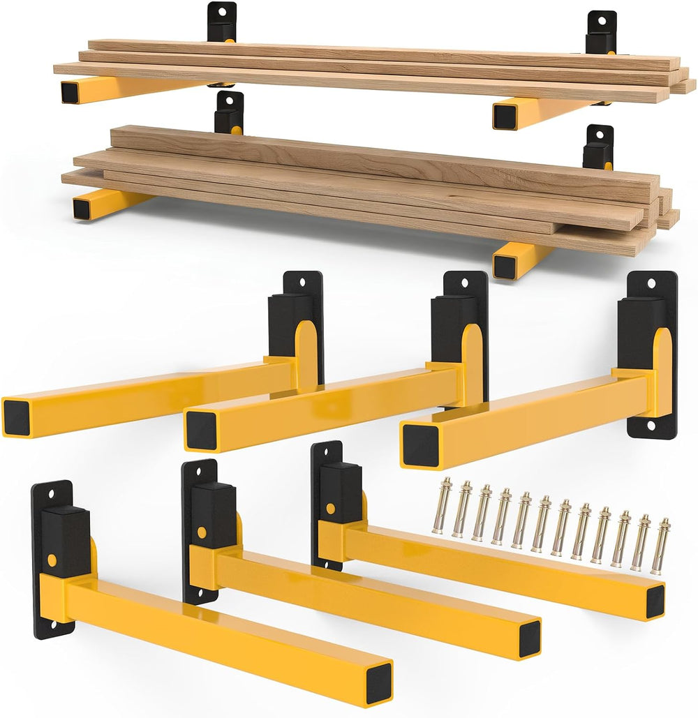 Lumber Storage Rack Heavy Duty Wall Mount Storage Shelves Sturdy Garage Shelv...