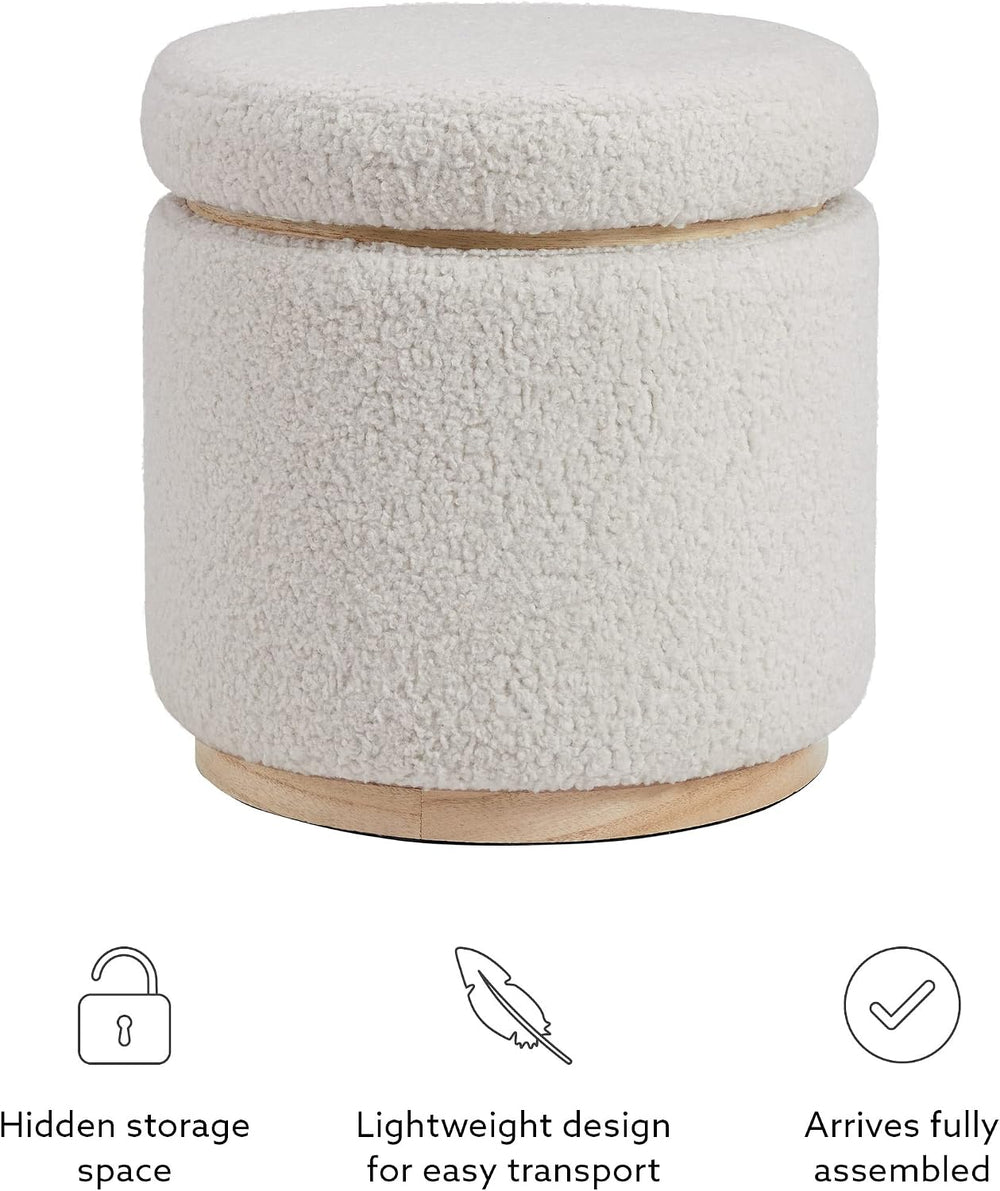 Linon Home Décor Cream Sherpa Round Storage Wooden Base by Linon Lexington Ot...