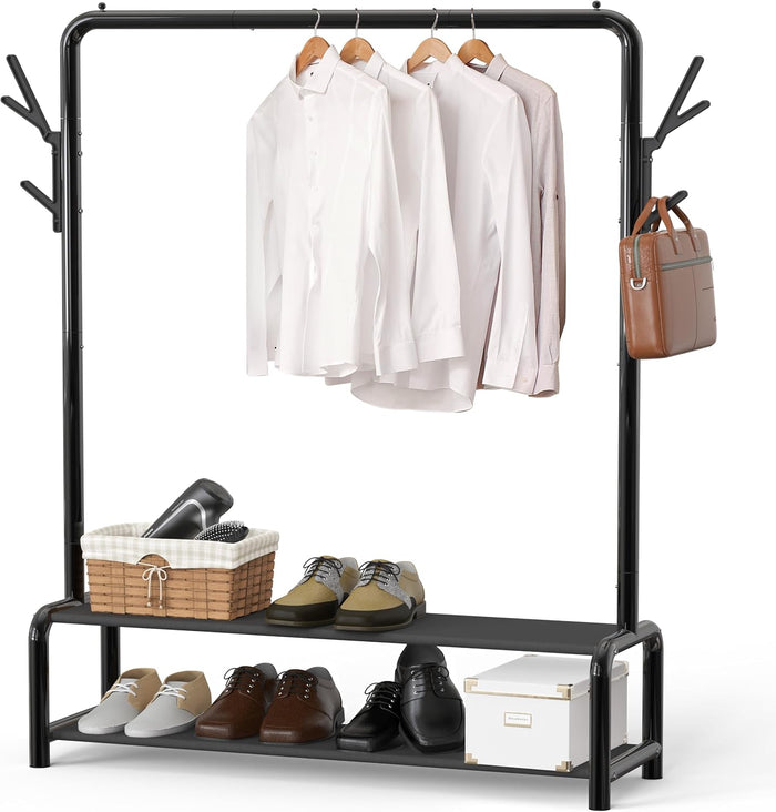 Simple Houseware 52" W Freestanding Closet Garment Rack with Shelves, Black