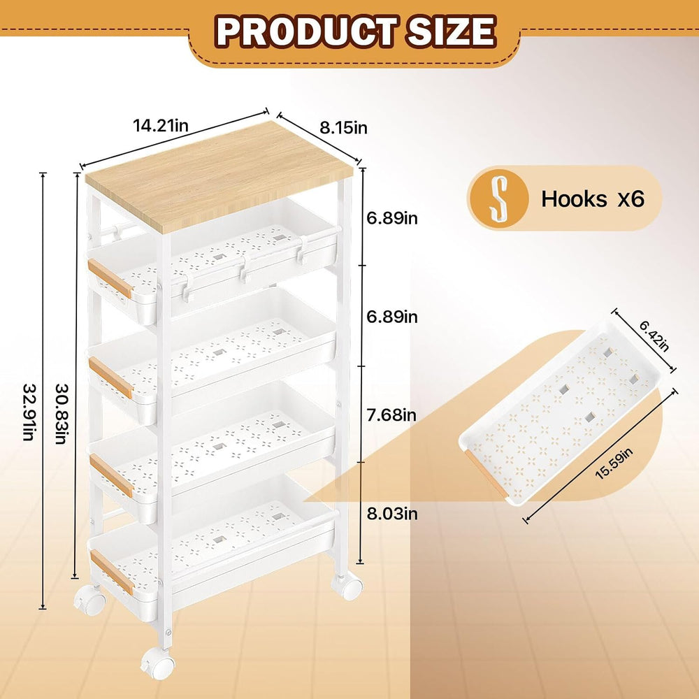 SUNALLY Slim Storage Cart with Wheels, Narrow Kitchen Rolling Cart, White