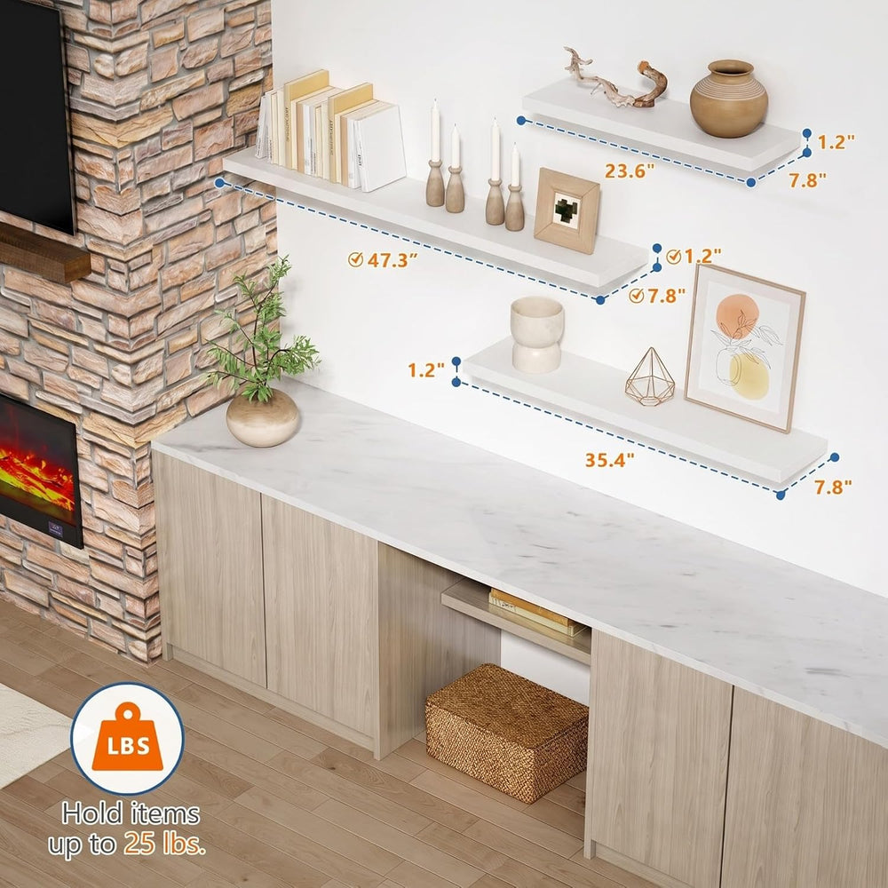 White Floating Shelves 48 inch Long, Large Wall Shelf for Living Room