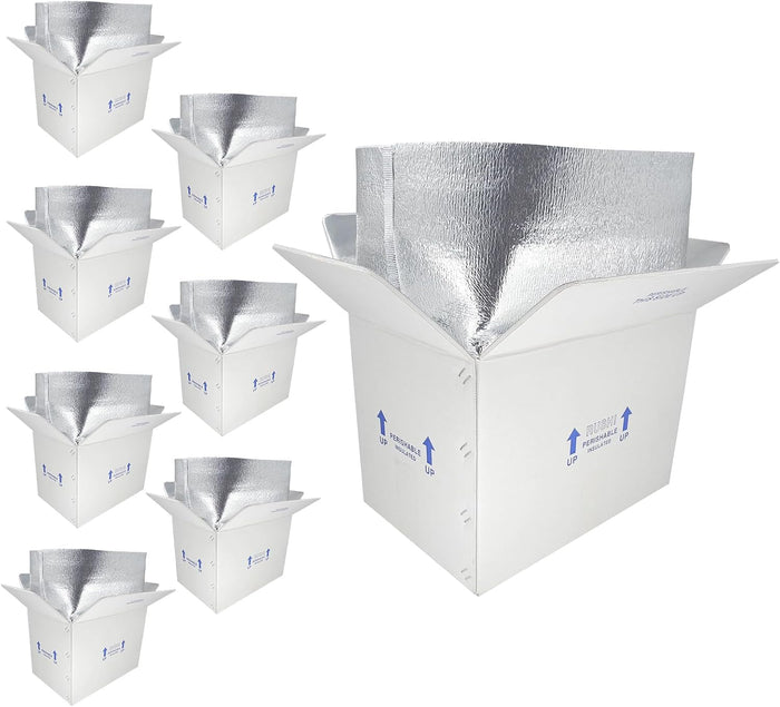 15x10x11" Insulated Boxes for Shipping Frozen Food, 8 Pack Perishable Cooler Box Cold Shipping Packaging Mailing Styrofoam Carton Boxes with Aluminum Foil Liner Bag