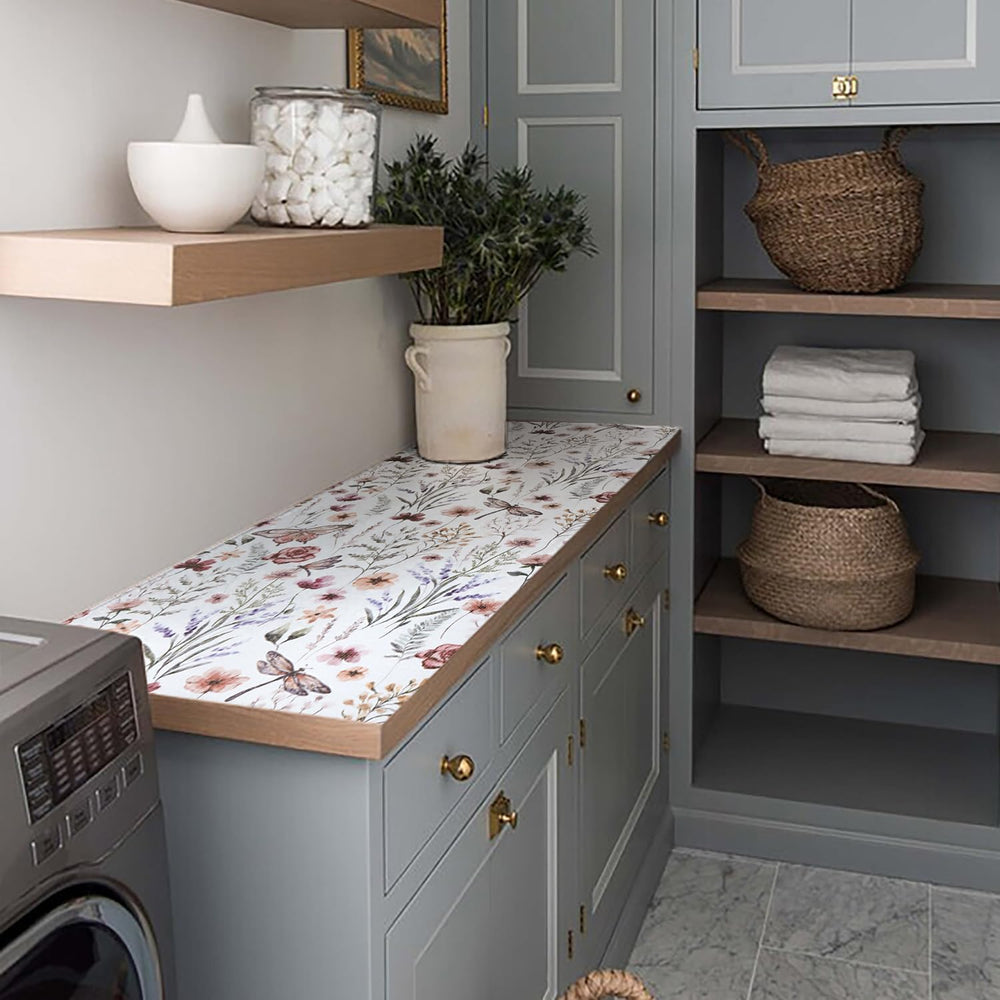 Floral Shelf and Drawer Liner for Kitchen Cabinets,24IN x 10FT