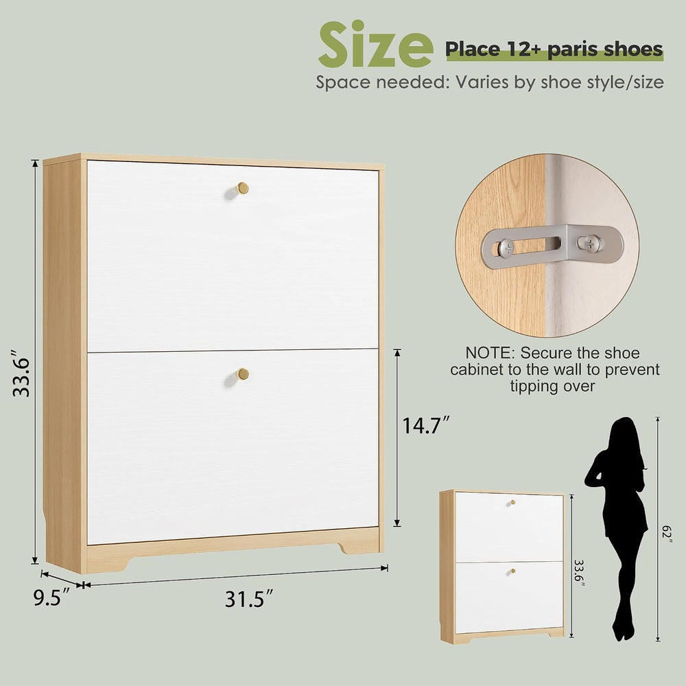 Nicetree Shoe Cabinet with 2 Flip Drawers, Narrow Shoe Organizer Cabinet, Fre...
