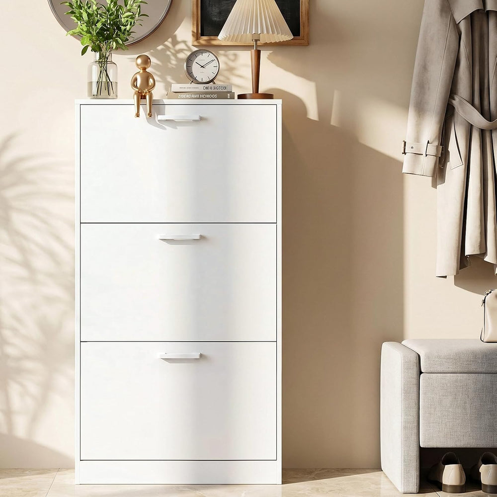 Slim Narrow Shoe Cabinet with 3 Flip Drawers for Entryway, Hallway