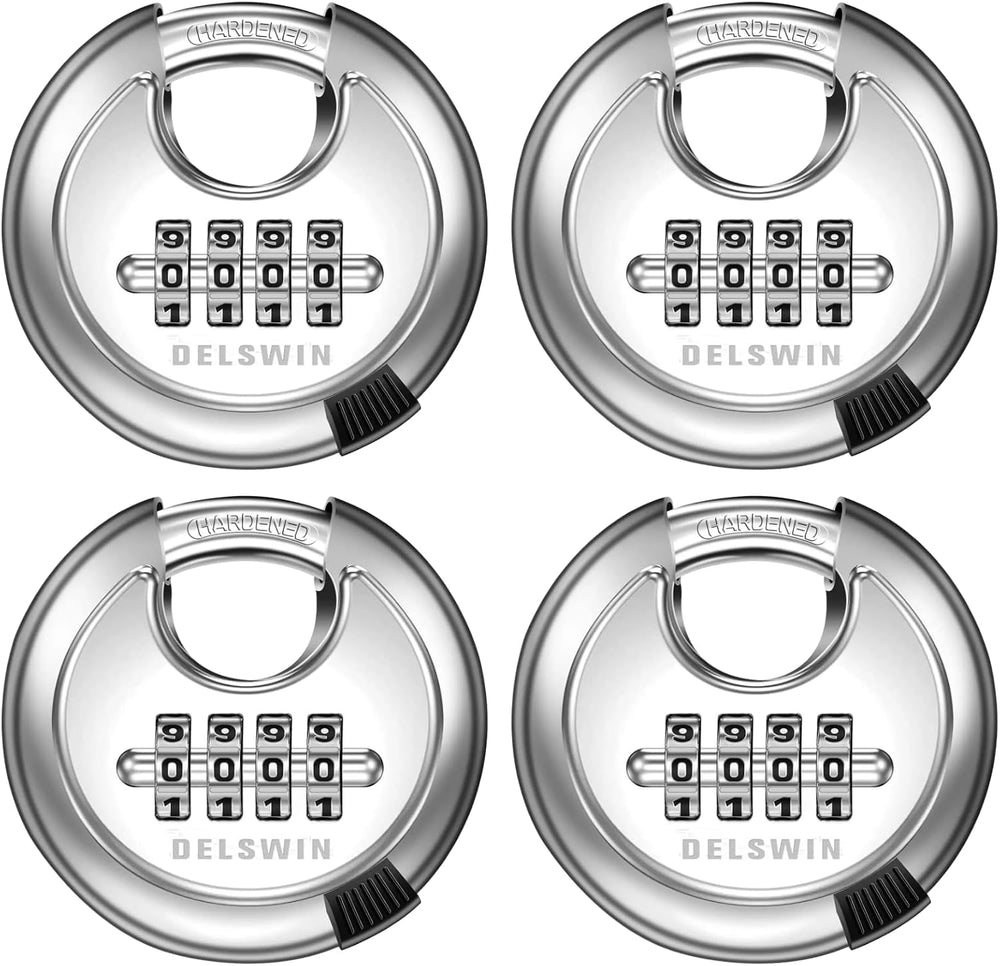4 Digit Combination Disc Padlock, Silver, 4Pcs
