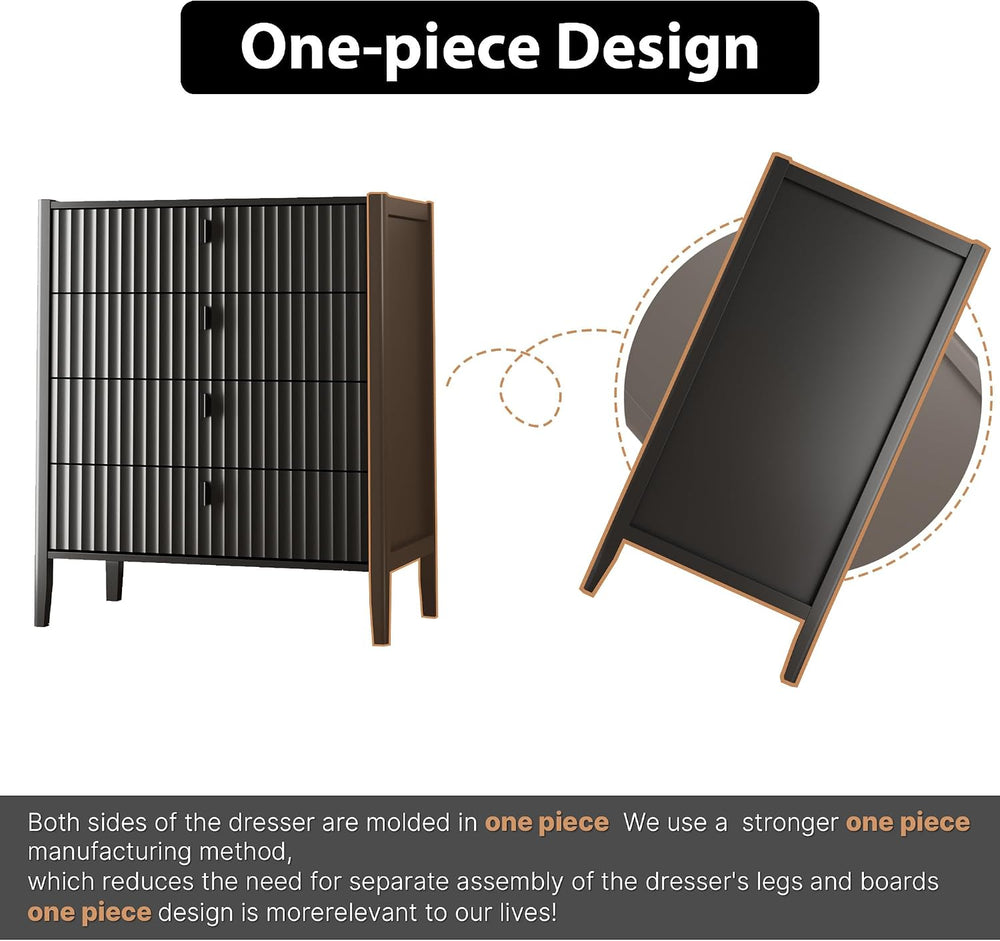 MAISONARIA Black 4 Drawer Dresser, Modern Chest of Drawers for Bedroom, Wood ...