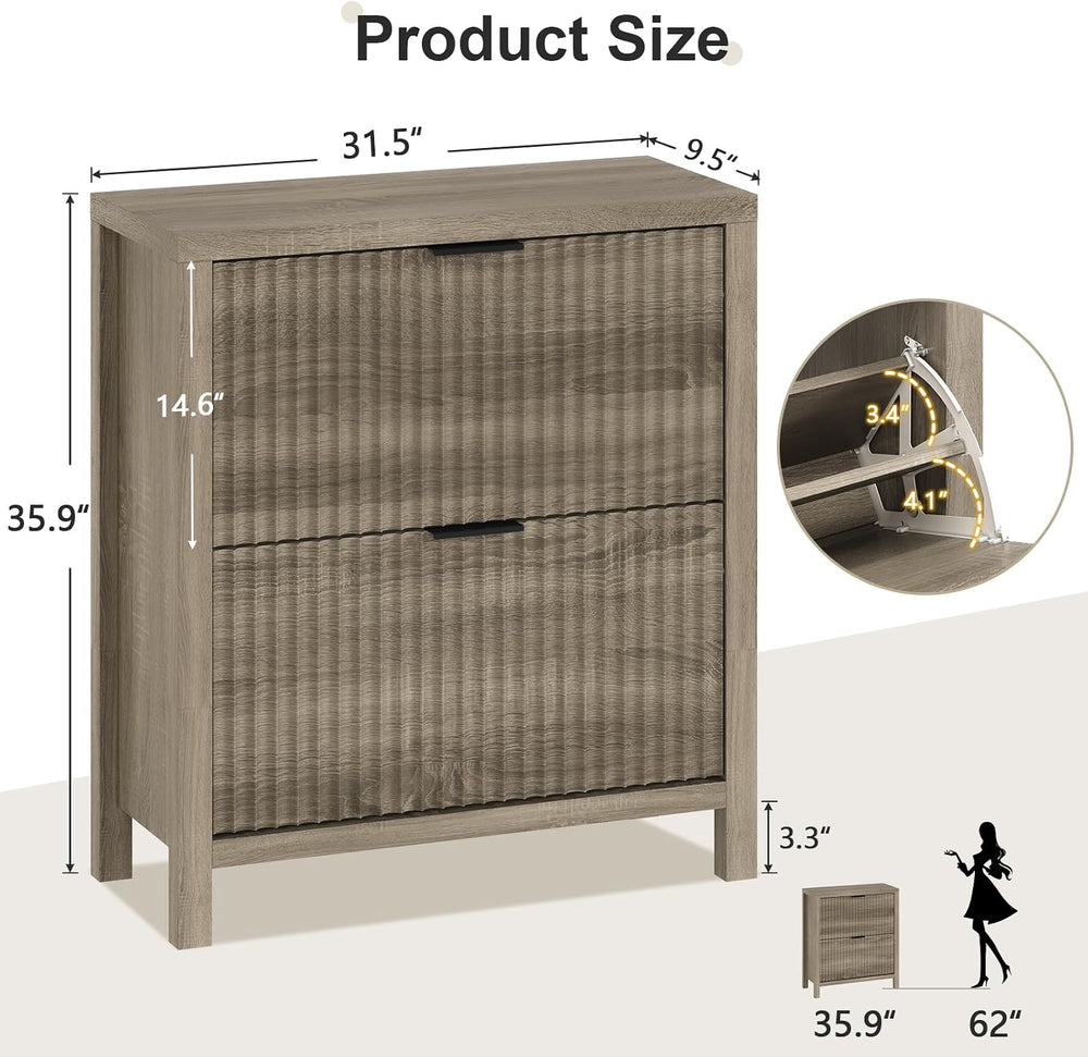 Fluted Shoe Cabinet Storage with 2 Flip Drawers for Entryway, Hallway