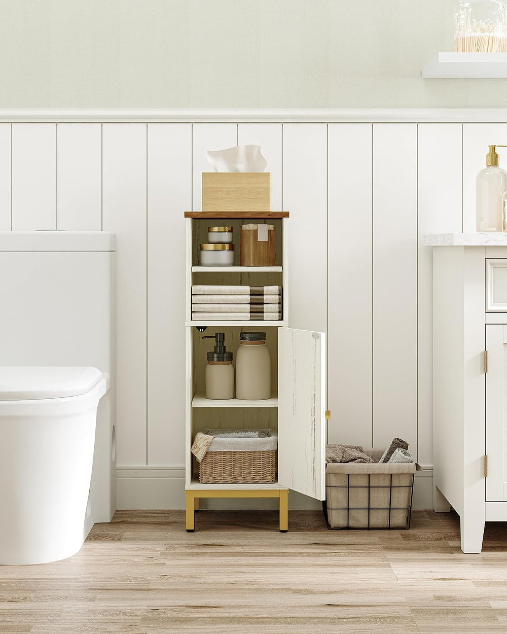Hzuaneri Bathroom Storage Cabinet, Corner Floor Cabinet with Shelves