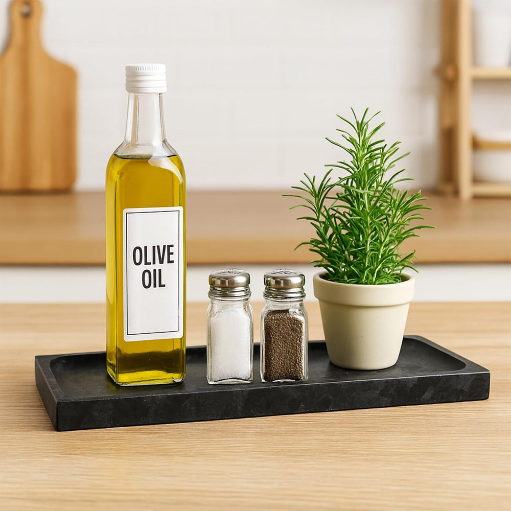 Matte Black Granite Vanity Tray - Natural Stone Rectangular Catchall, 10.6&qu...