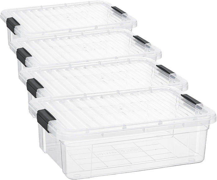Superio 6.25 Quart Clear Plastic Storage Bin with Lid, Non-Toxic, BPA Free, Odor Free, Organizer Storage Box, Stackable Plastic Tote for Home, Garage, School, and Office (Pack of 4)