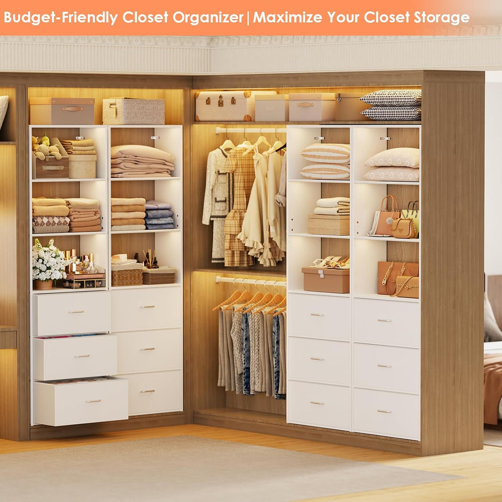 21.3" Wide Tall Wood Closet Organizer System with 3 Fabric Drawers