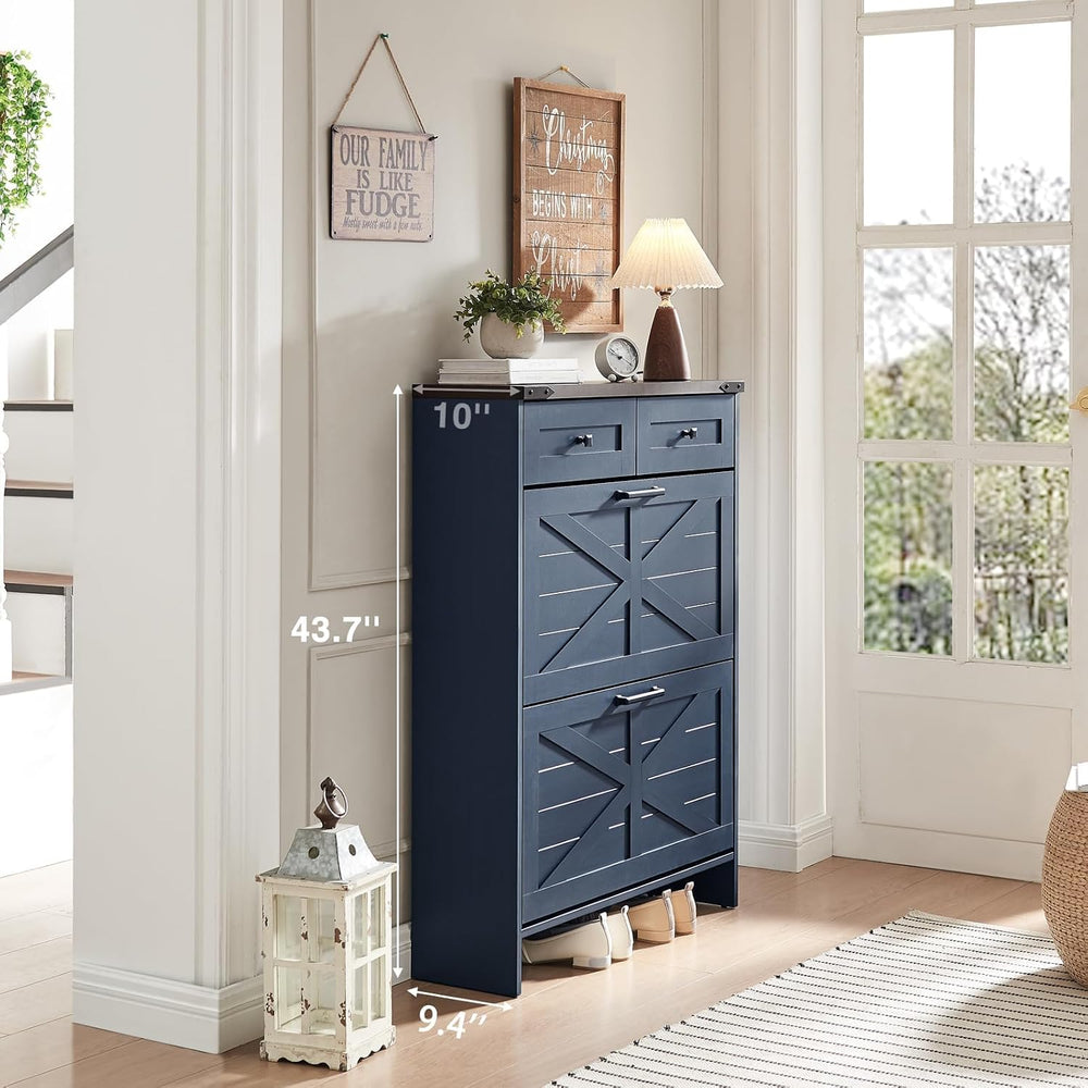 Barnyatoh Farmhouse Shoe Cabinet with 2 Flip Drawers & 2 Storage Drawers