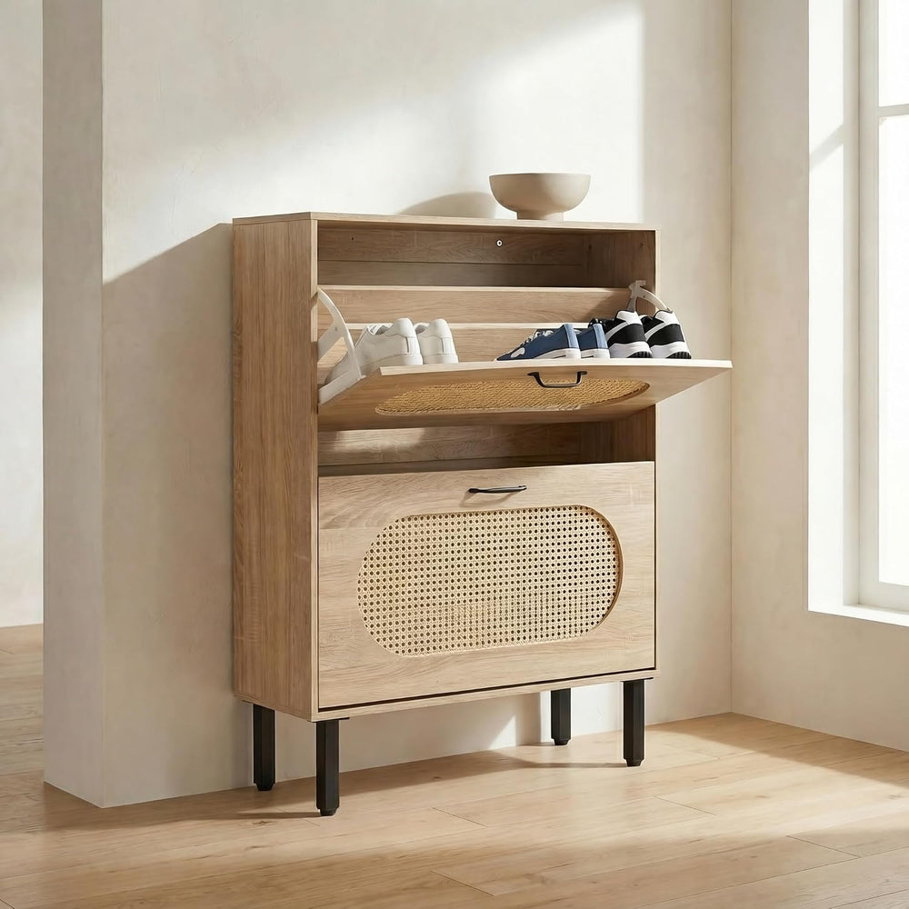 SUNCROWN 2 Flip Drawers Shoe Storage Cabinet, Freestanding Narrow Entryway Or...