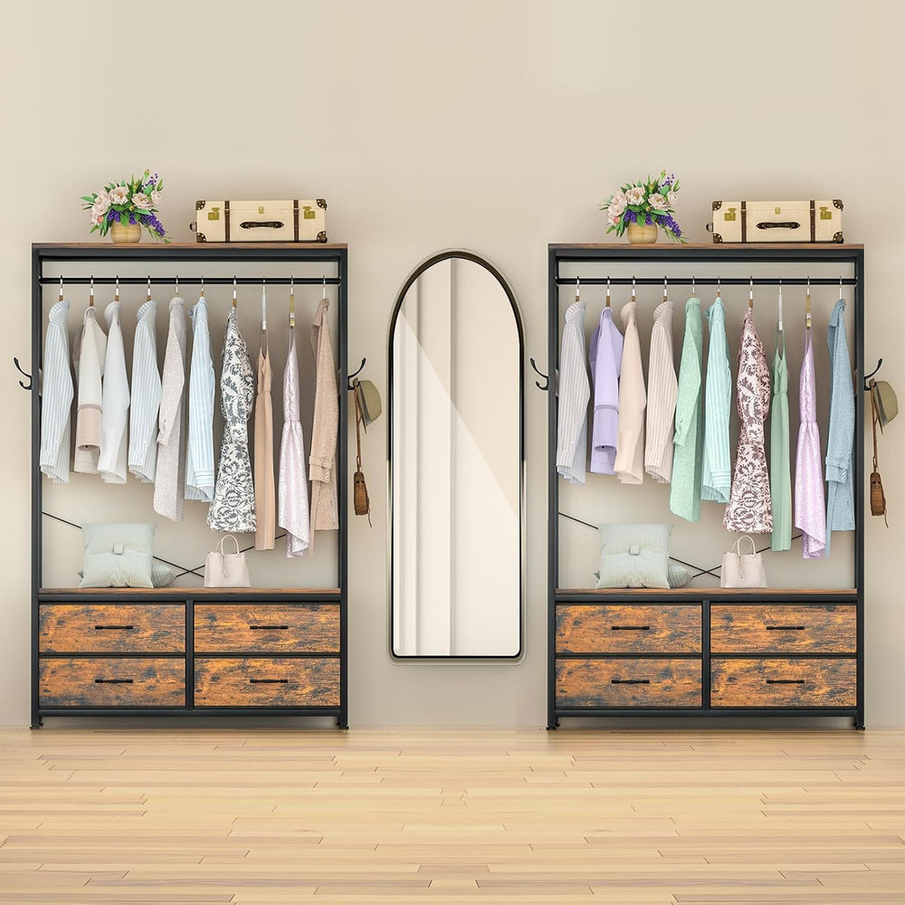 Freestanding Clothes Rack for Bedroom: Large Capacity 4 Drawers