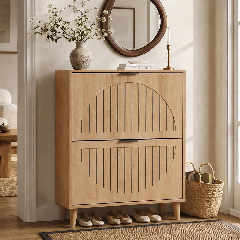 Shoe Storage Cabinet, Entryway Shoe Cabinet with 2 Flip Drawers, Narrow Shoe ...