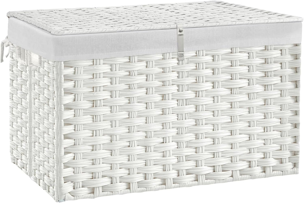180L Wicker Storage Basket with Lid, Handwoven Rattan Large Shelf Basket with...
