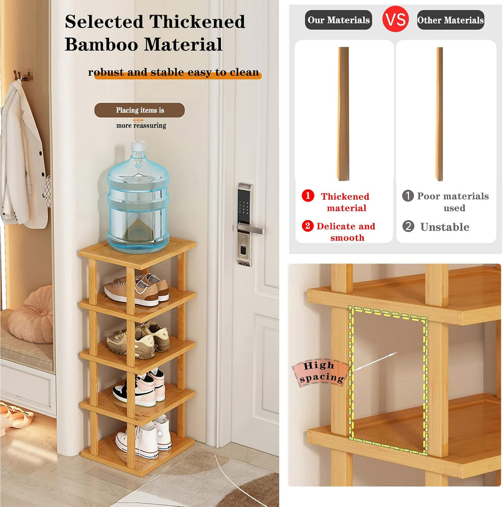 SAN HE Bamboo Shoe Rack 17 Tier- Vertical Shoe Rack for Small Spaces, Tall Na...