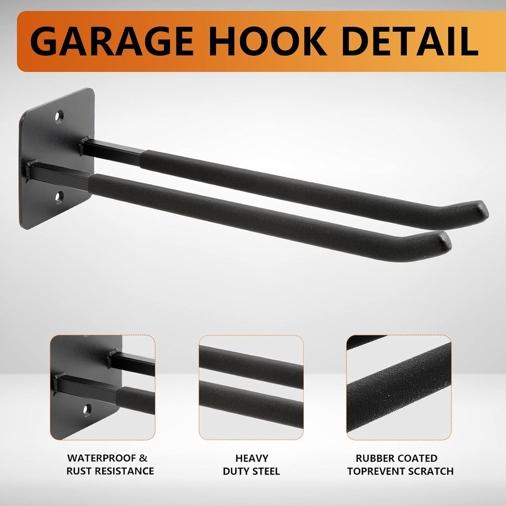Sinoer 4 Pack Steel Wall Mount Double Garage Storage Hooks