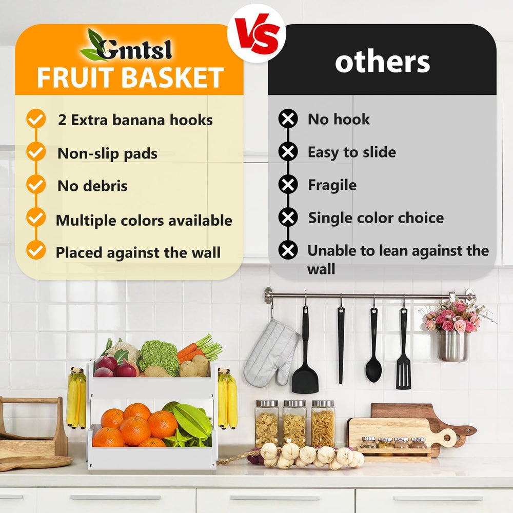 Gmtsl Bamboo Fruit Basket for Kitchen, Fruit Holder for Kitchen Countertop