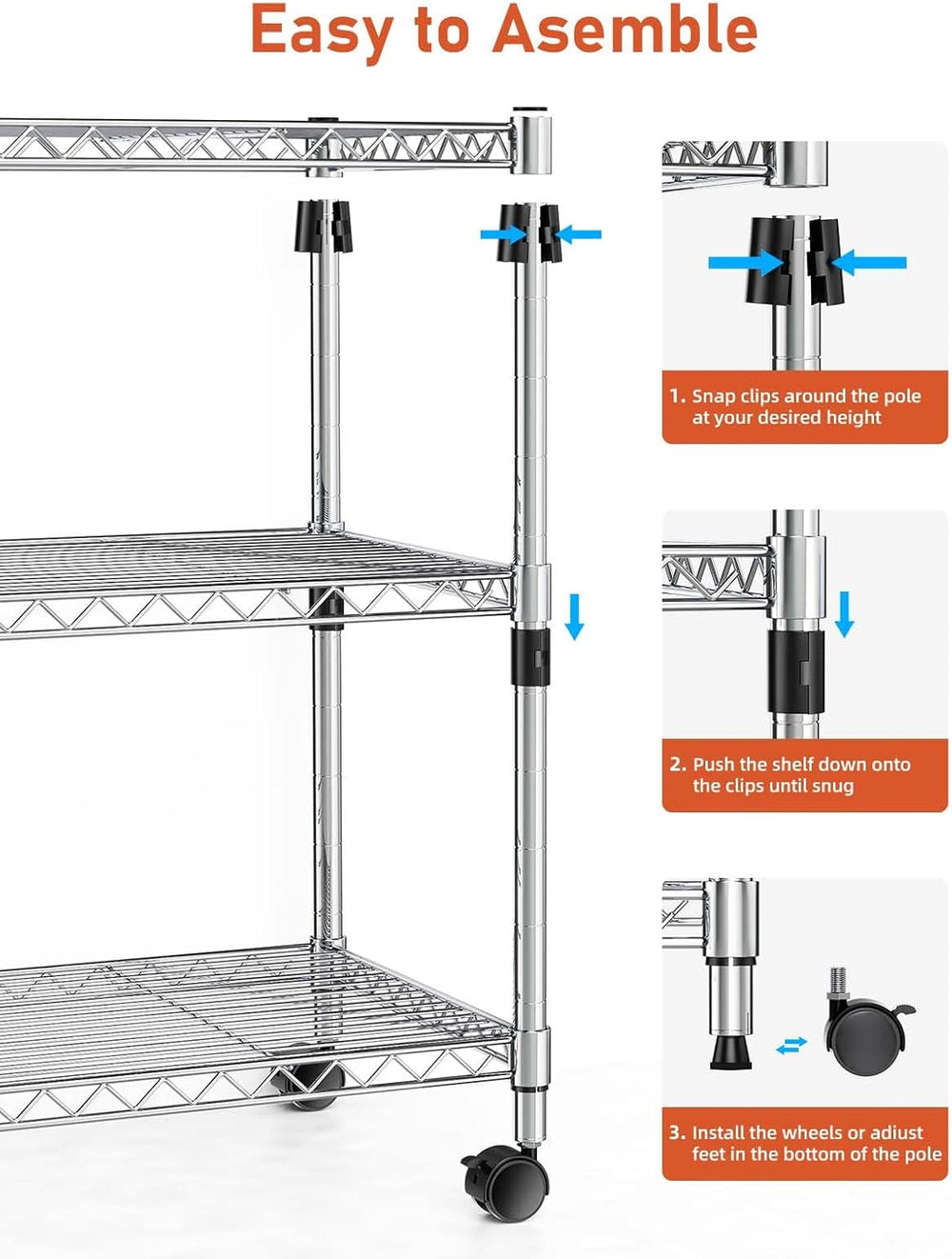 Simple Deluxe 3-Tier Heavy Duty Storage Shelves 750Lb Capacity, 24.02" D...