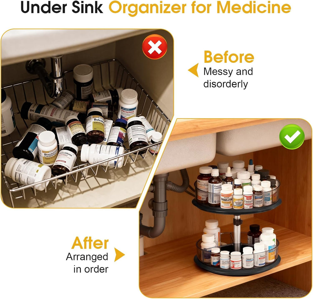 2 Tier Medicine Cabinet Organizer, Rotary Turntable Organizer for Medicine an...