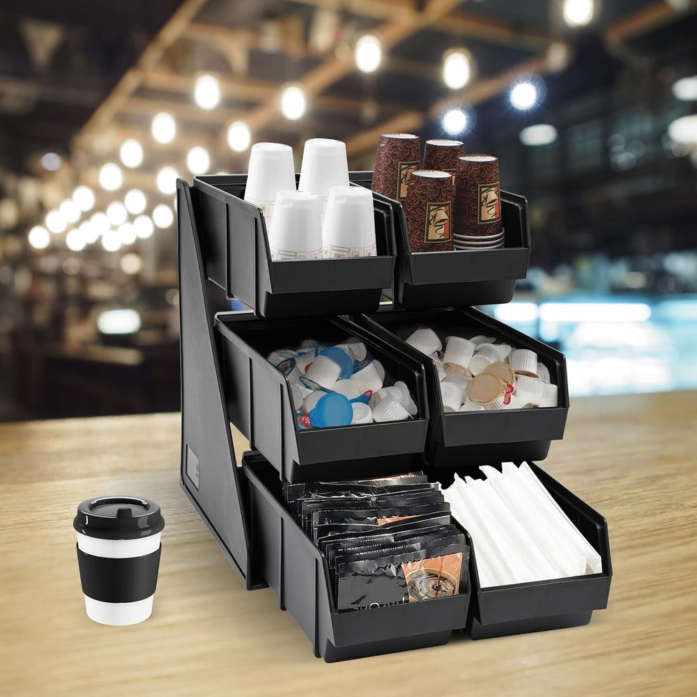 Self Serve Condiment Bin Stand Set, Upright Breakroom Coffee Condiment Storag...