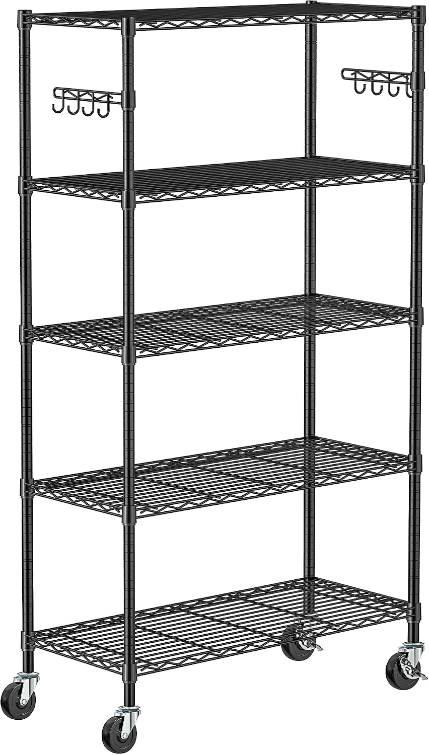 Folews 5-Tier Rolling Storage Shelf with Wheels, Metal Wire Shelving Unit