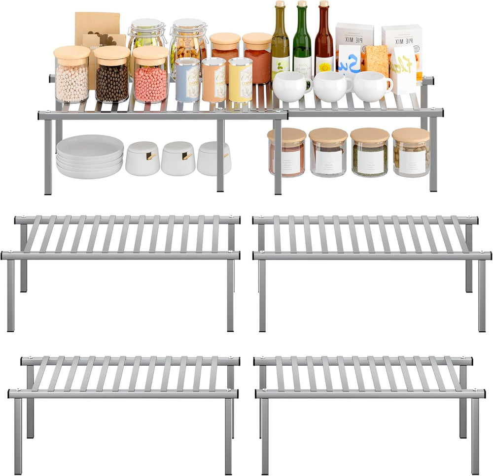 STORAGE MANIAC Expandable Cabinet Organizer Shelf, Set of 4, Gray