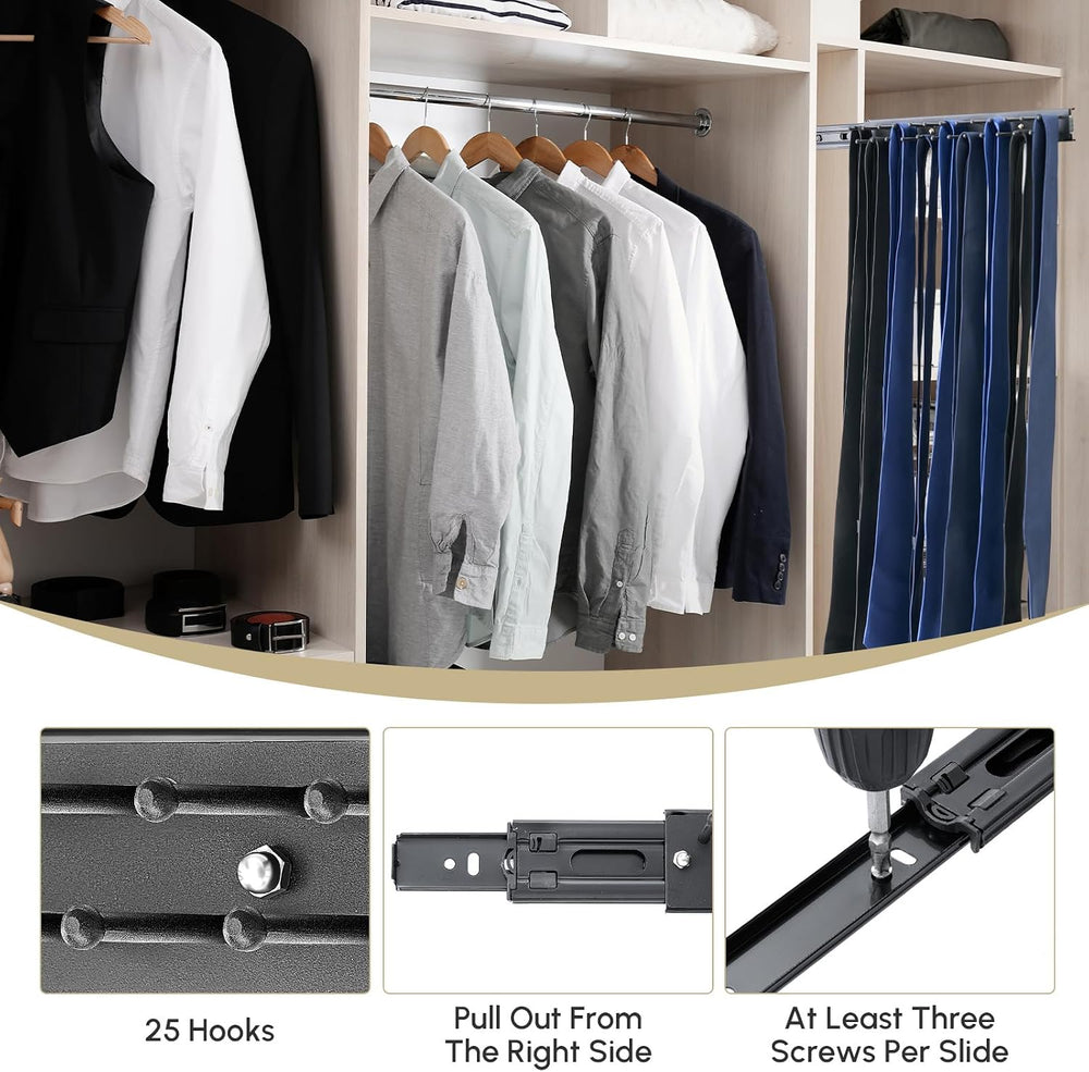 Blulu 1 Pcs 13.8'' Sliding Tie Rack Hangers for Closet, 25 Tie Each, ...