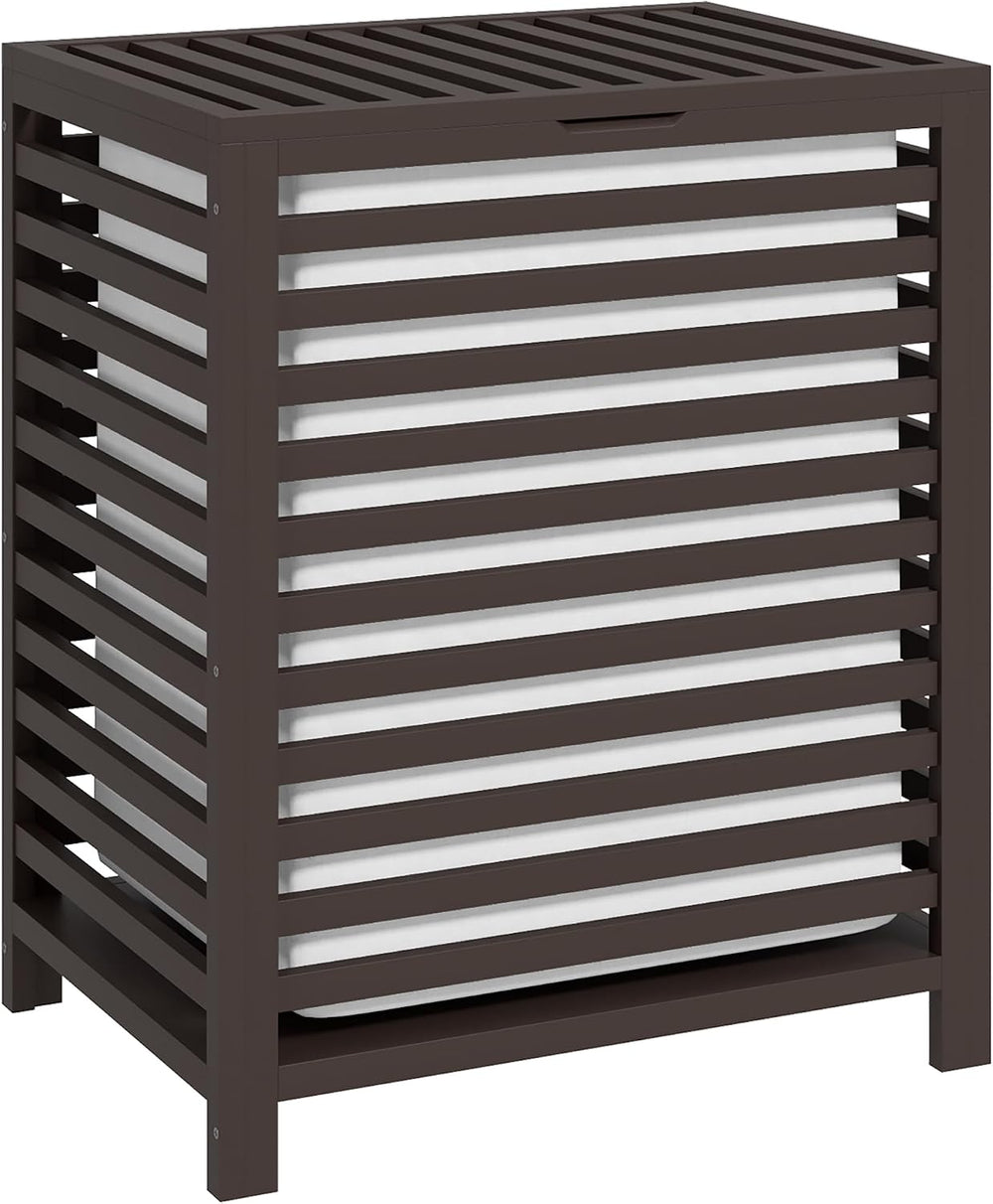 HOMCOM Bamboo Laundry Hamper with Lid 19.75 x 14.25 x 23.5 Inches Coffee
