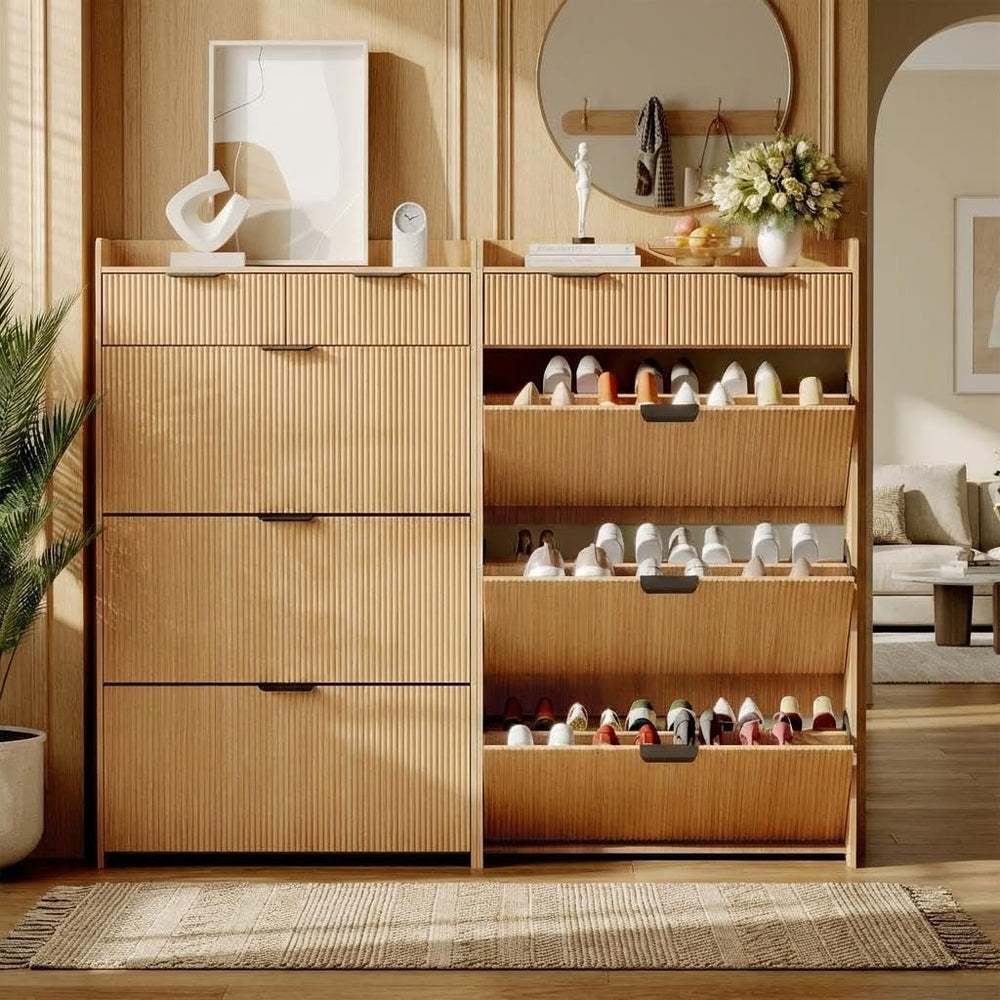 IDEALHOUSE Modern Shoe Cabinet with 3 Flip Drawers & 2 Small Drawers &amp...