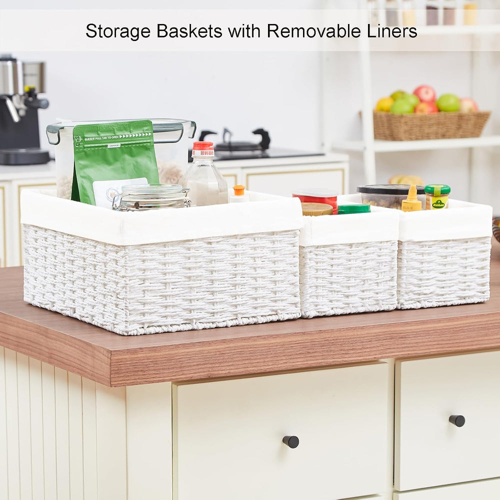 Vagusicc Wicker Basket, Set of 3 Hand-woven Storage Baskets for Organizing, D...