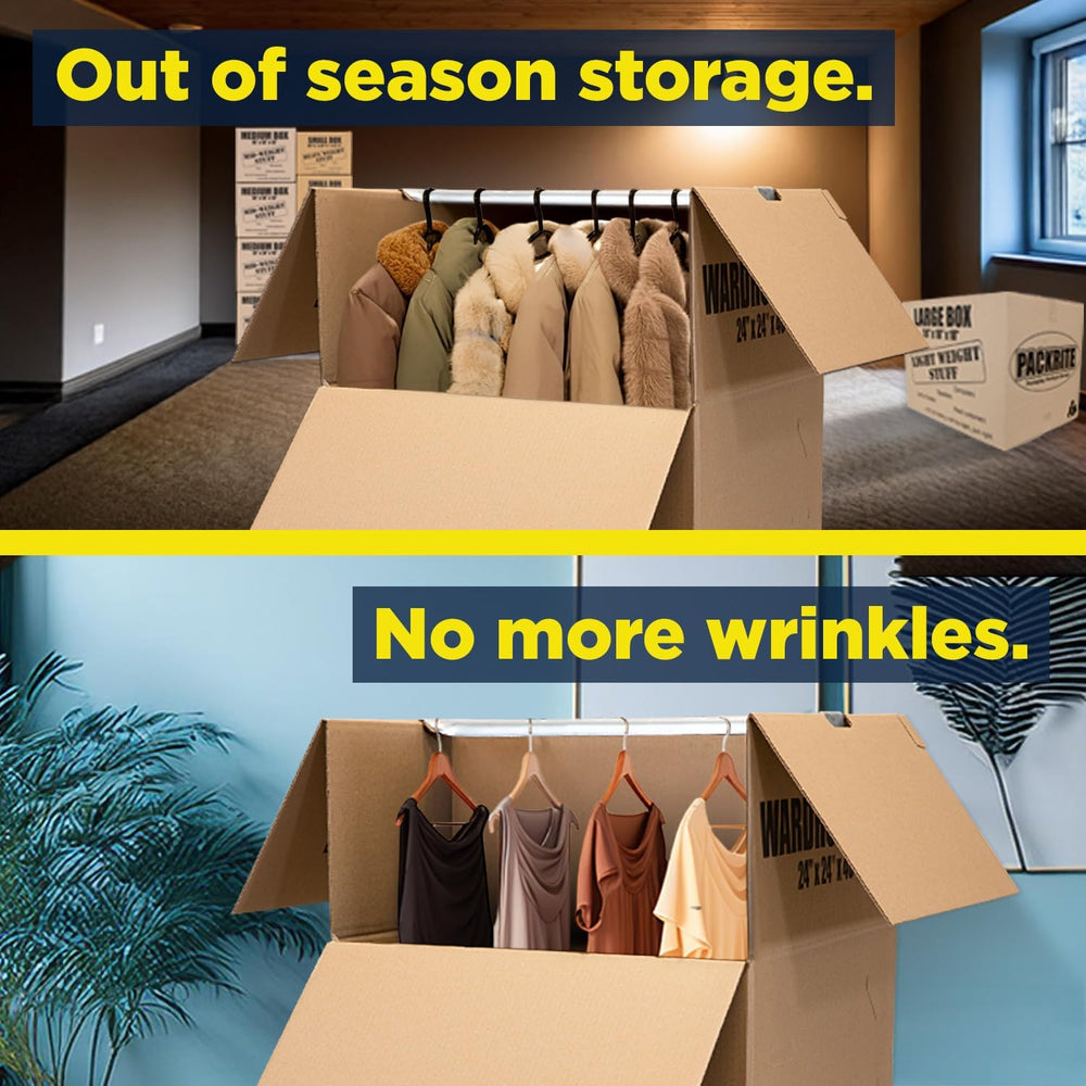 Large Wardrobe Moving Boxes with Bar for Hanging Clothes Moving Box with Hang...