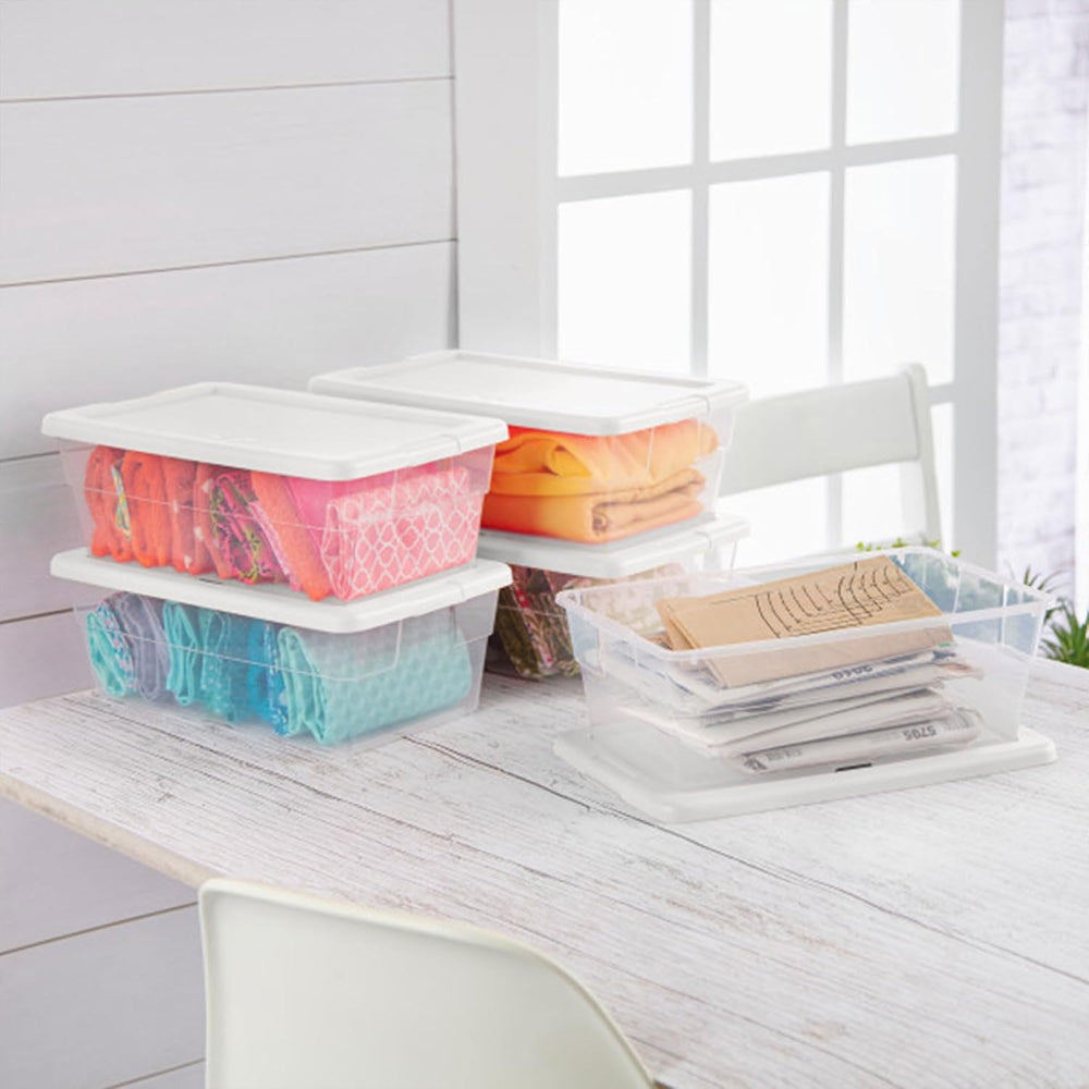Sterilite Storage Boxes, Stackable Clear Plastic Bins, 6 Quart, 24-Pack